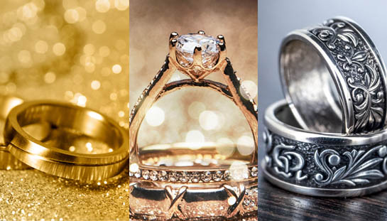 Various precious metal rings.